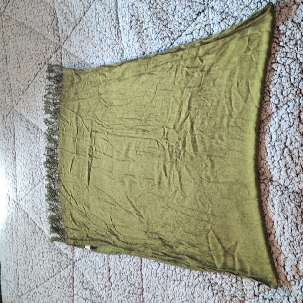 Pashmina| Olive Green Fringe Shawl - Picture 5 of 10